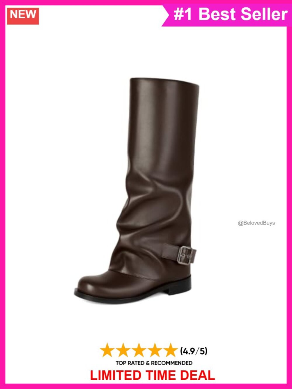 Women's Fold Over Knee High Slouchy Boots Pull On Round Toe Platform Heel